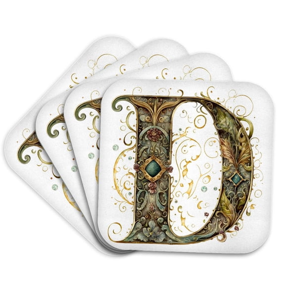 3drose, Celtic Ornamental Monogram D, Set of 4 Coasters - Soft