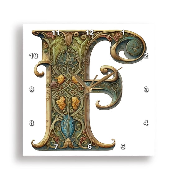 3dRose, Celtic Ornamental Monogram F, 15x15 Wall Clock