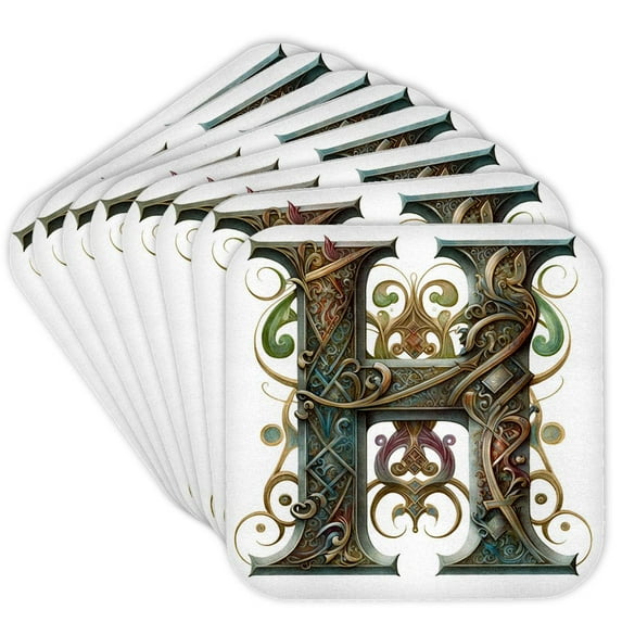 3drose, Celtic Ornamental Monogram H, Set of 8 Coasters - Soft