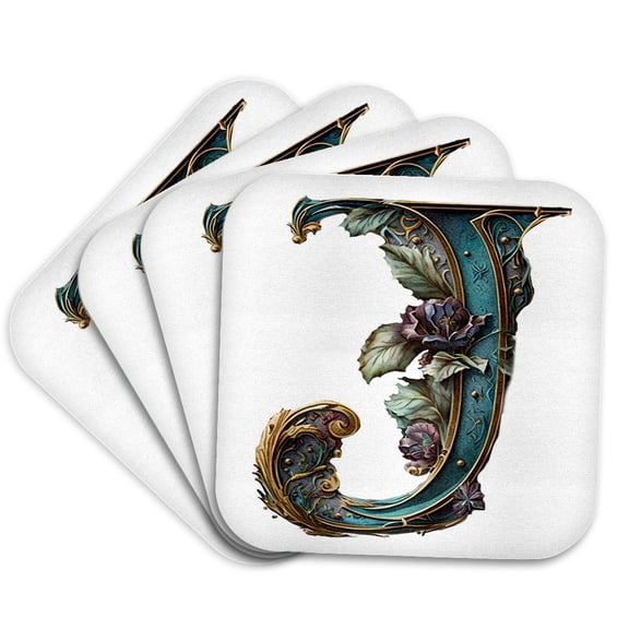 3drose, Celtic Ornamental Monogram J, Set of 4 Coasters - Soft