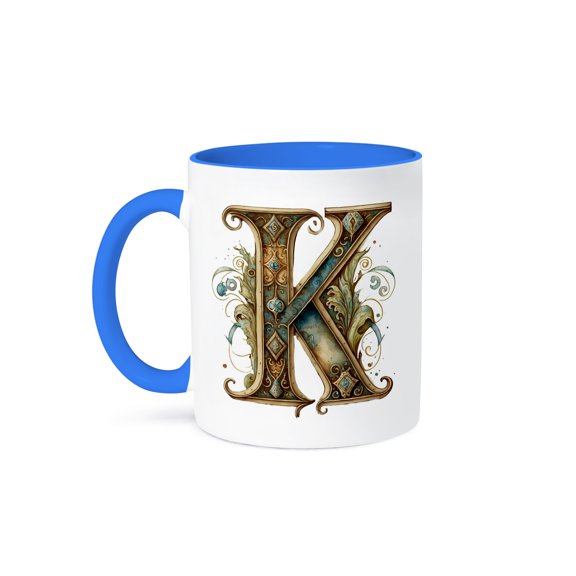 3drose, Celtic Ornamental Monogram K, 11oz Two-tone Blue Mug