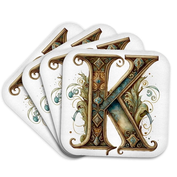 3drose, Celtic Ornamental Monogram K, Set of 4 Coasters - Soft