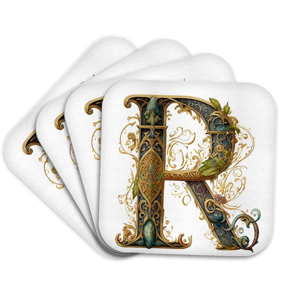 3drose, Celtic Ornamental Monogram R, Set of 4 Coasters - Soft