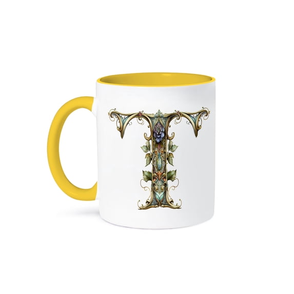 3drose, Celtic Ornamental Monogram T, 11oz Two-tone Yellow Mug