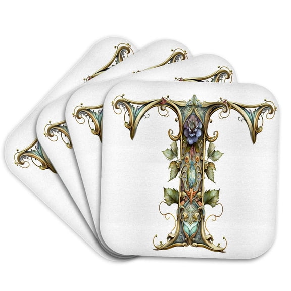 3drose, Celtic Ornamental Monogram T, Set of 4 Coasters - Soft