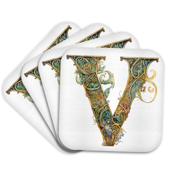 3drose, Celtic Ornamental Monogram V, Set of 4 Coasters - Soft