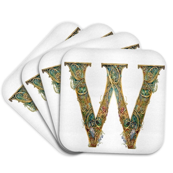 3drose, Celtic Ornamental Monogram W, Set of 4 Coasters - Soft