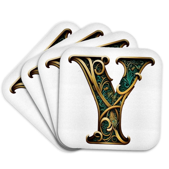 3drose, Celtic Ornamental Monogram Y, Set of 4 Coasters - Soft