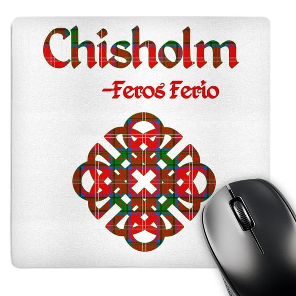 3dRose, Celtic knot in the tartan colors for Chisholm Clan and family motto, MousePad