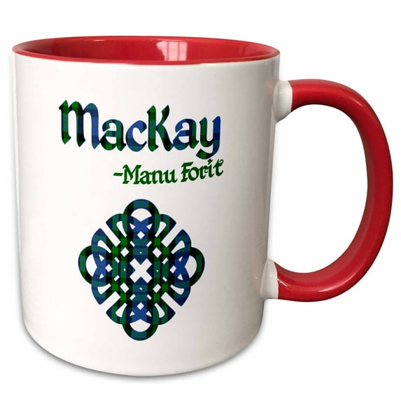 3drose, Celtic Knot in the Tartan Colors for the Mackay Clan and Family Motto, 15oz Two-tone Red Mug