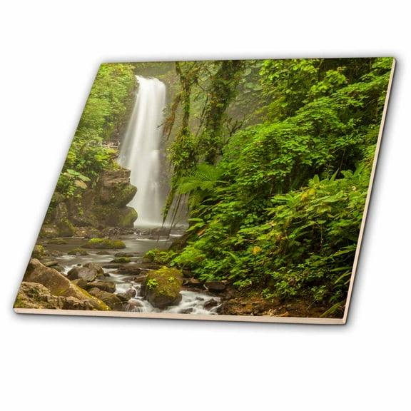 3dRose, Central America, Costa Rica. Templo waterfall in rain forest., 8 Inch Ceramic Tile