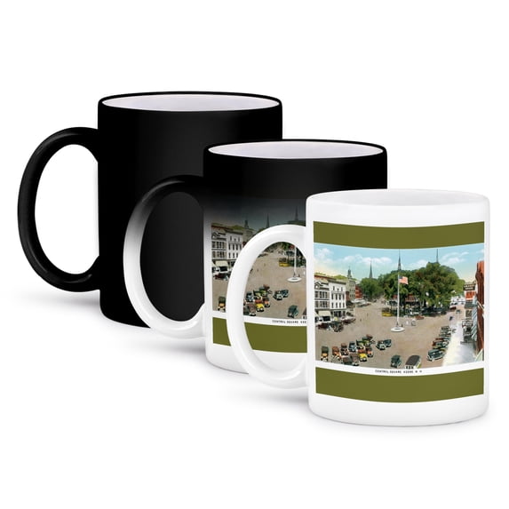 3dRose, Central Square, Keene Hew Hampshire Ariel View with Antique Cars, 11oz Magic Transforming Mug