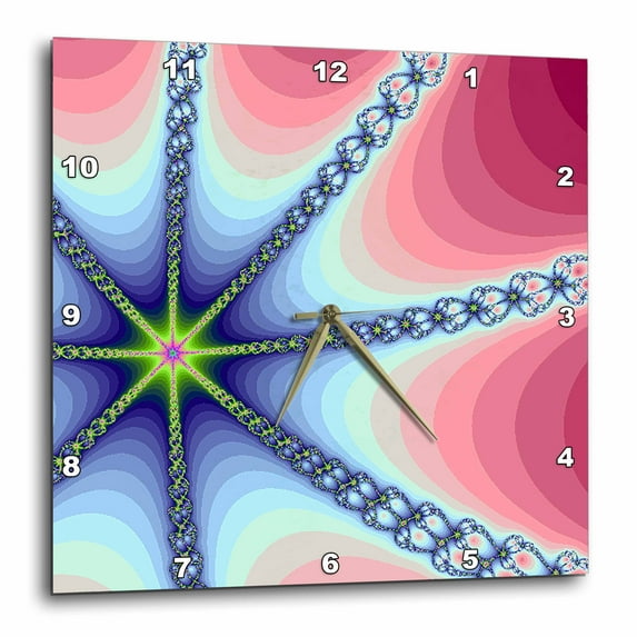 3dRose, Chained Repetition abstract fractal design in blue green and hues of red, 10x10 Wall Clock