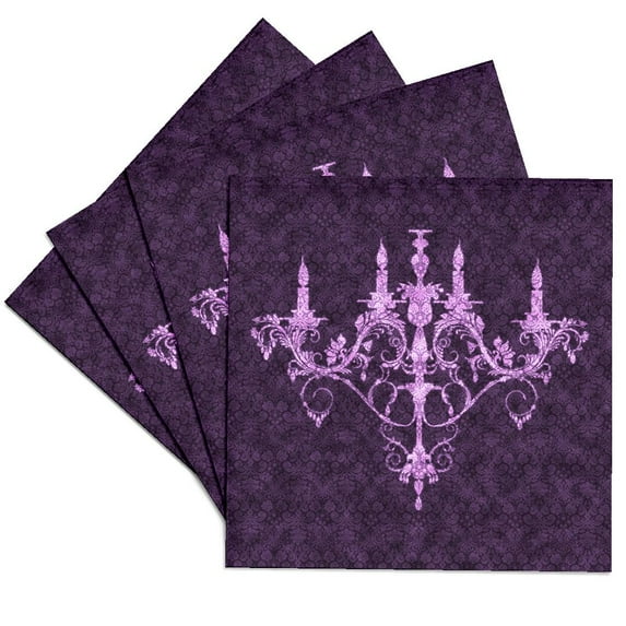 3dRose, Chandelier Purple Damask , Set of 4 Ceramic Tile Coasters