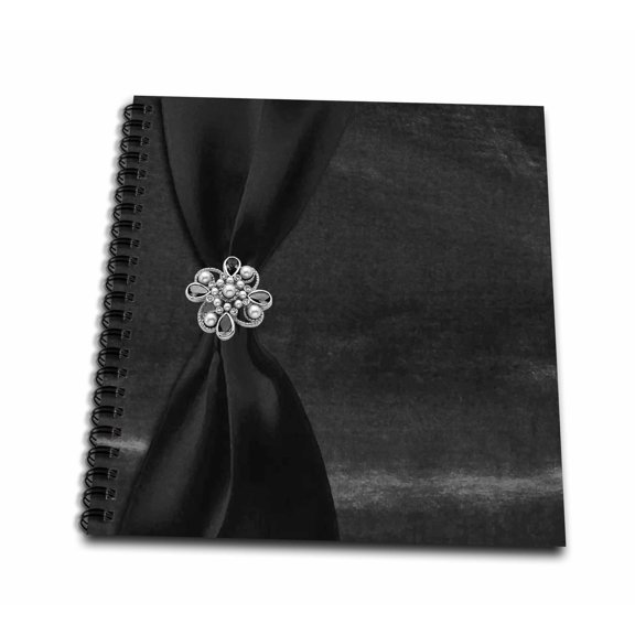 3dRose, Charcoal Satin Ribbon on Velvet with Jewel, Drawing Book 8 x 8 inch