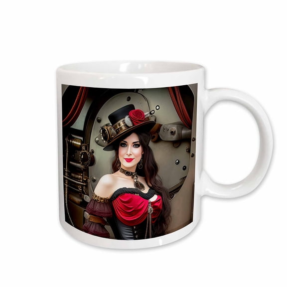 3drose, Charming Fantastic Brunette in Fancy Hat and Chic Dress. Funny Gift, 11oz Mug