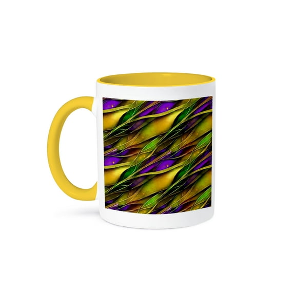 3drose, Charming Floral Stems of Yellow, Green on Purple, Mardi Gras Gift, 11oz Two-tone Yellow Mug