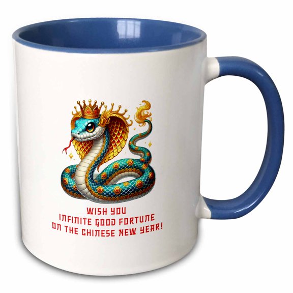 3drose, Charming Snake Queen Wishes Good Fortune on Chinese New Year 2025, 15oz Two-tone Blue Mug