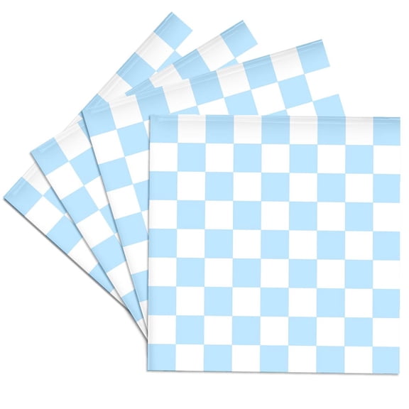 3dRose, Checkered light blue and white squares pattern - baby pastel check checked checkerboard chessboard, Set of 4 Ceramic Tile Coasters