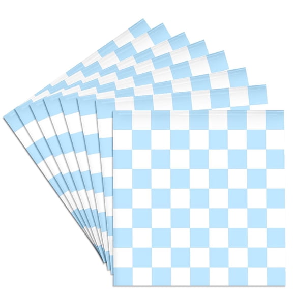 3dRose, Checkered light blue and white squares pattern - baby pastel check checked checkerboard chessboard, Set of 8 Ceramic Tile Coasters