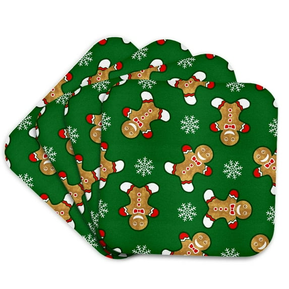 3drose, Cheerful Christmas Gingerbread Men and Snowflakes, Set of 4 Coasters - Soft