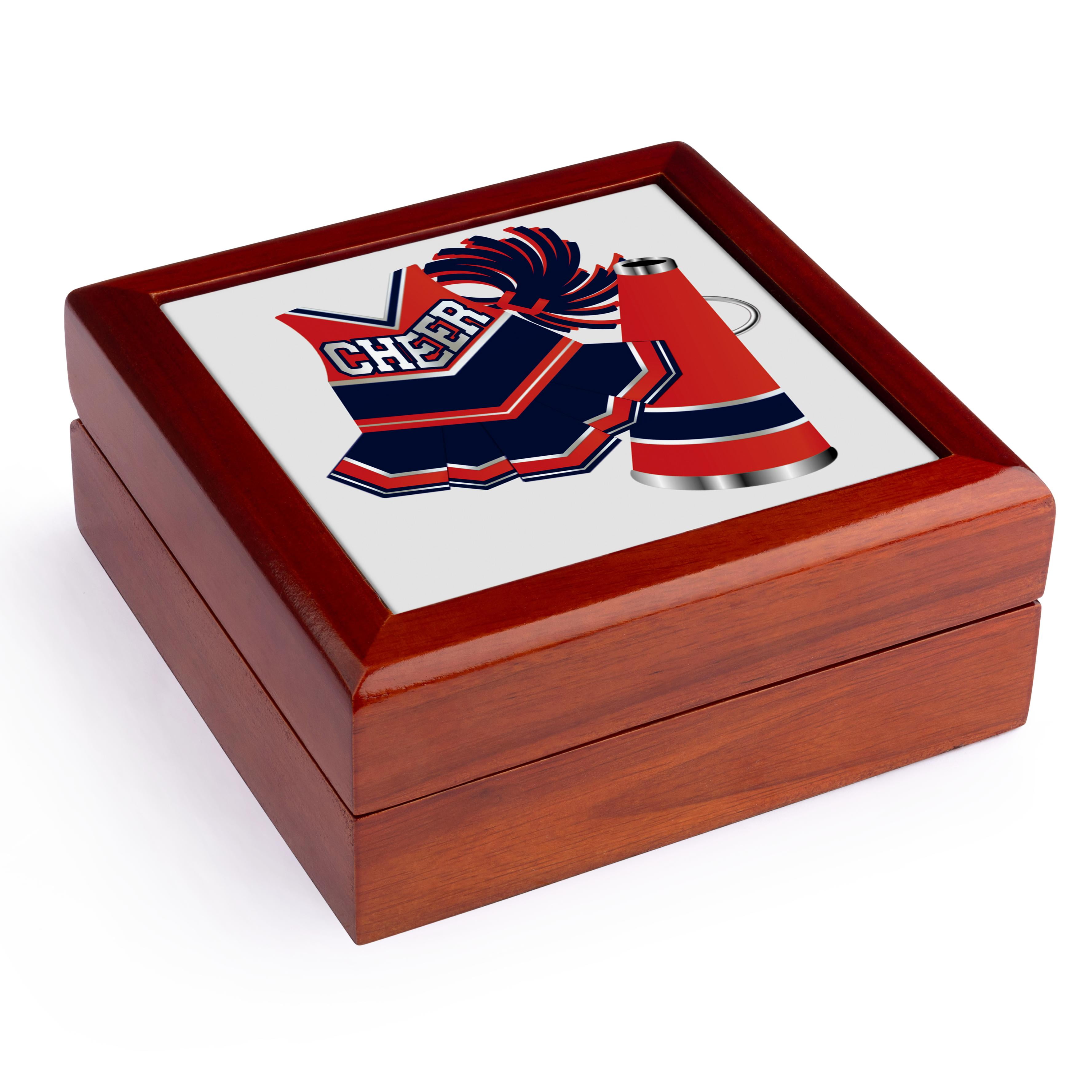 3dRose, Cheerleading in Red and Blue, Jewelry Box 5.5x5.5 inch with 4 inch tile