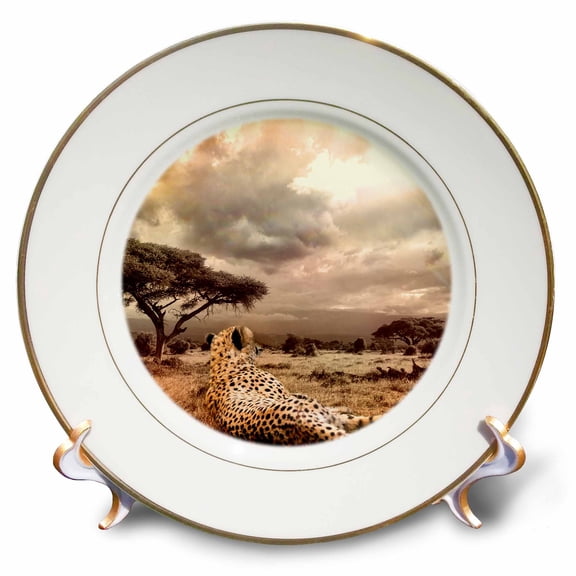 3dRose, Cheetah African Wildcat, 8 inch Porcelain Plate