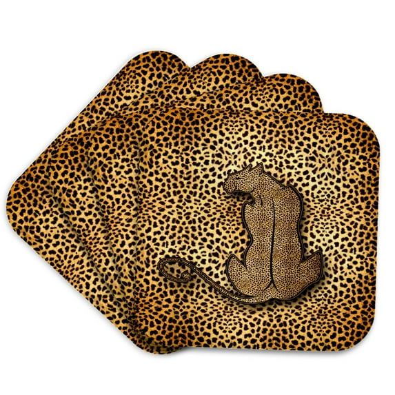 3drose, Cheetah Wild Cat in Stylized Form with Cheetah Print, Set of 4 Coasters - Soft