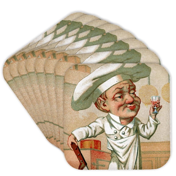 3dRose, Chef With Wine, Set of 8 Coasters - Soft