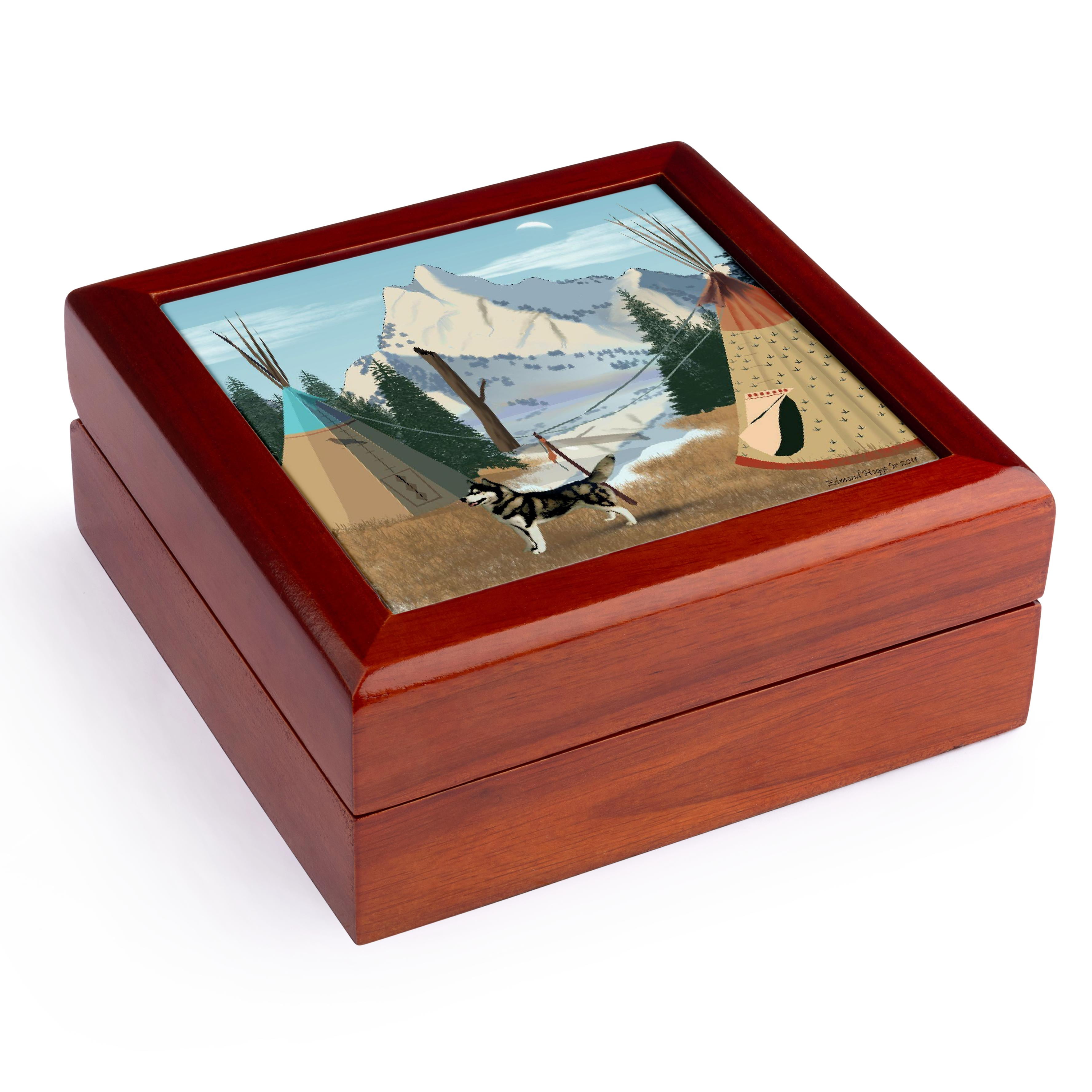 3dRose, Cherokee Village, Jewelry Box 5.5x5.5 inch with 4 inch tile