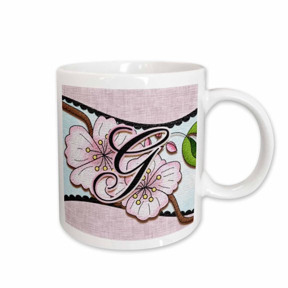 3drose, Cherry Blossom Flower Monogram Initial G, 15oz Mug