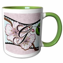 3drose, Cherry Blossom Flower Monogram Initial G, 15oz Two-tone Green Mug