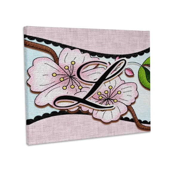 3dRose, Cherry Blossom Flower Monogram Initial L, Museum Grade Canvas Wrap 20x16