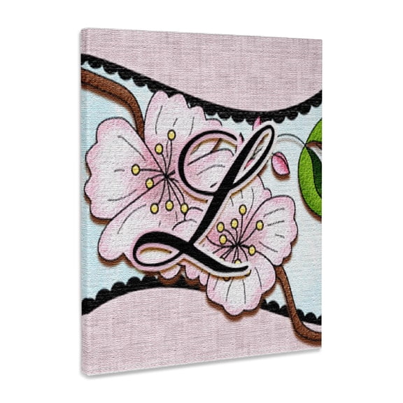 3dRose, Cherry Blossom Flower Monogram Initial L, Museum Grade Canvas Wrap 8x10