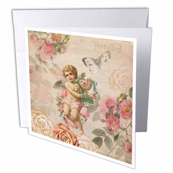 3dRose, Cherub Vintage Style Illustration, 12 Greeting Cards with envelopes