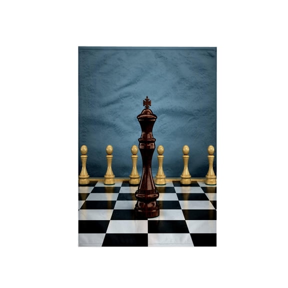 3dRose, Chessboard with black king facing white pawns attack win challenge concept chess checker board, 15x22 Hand Towel