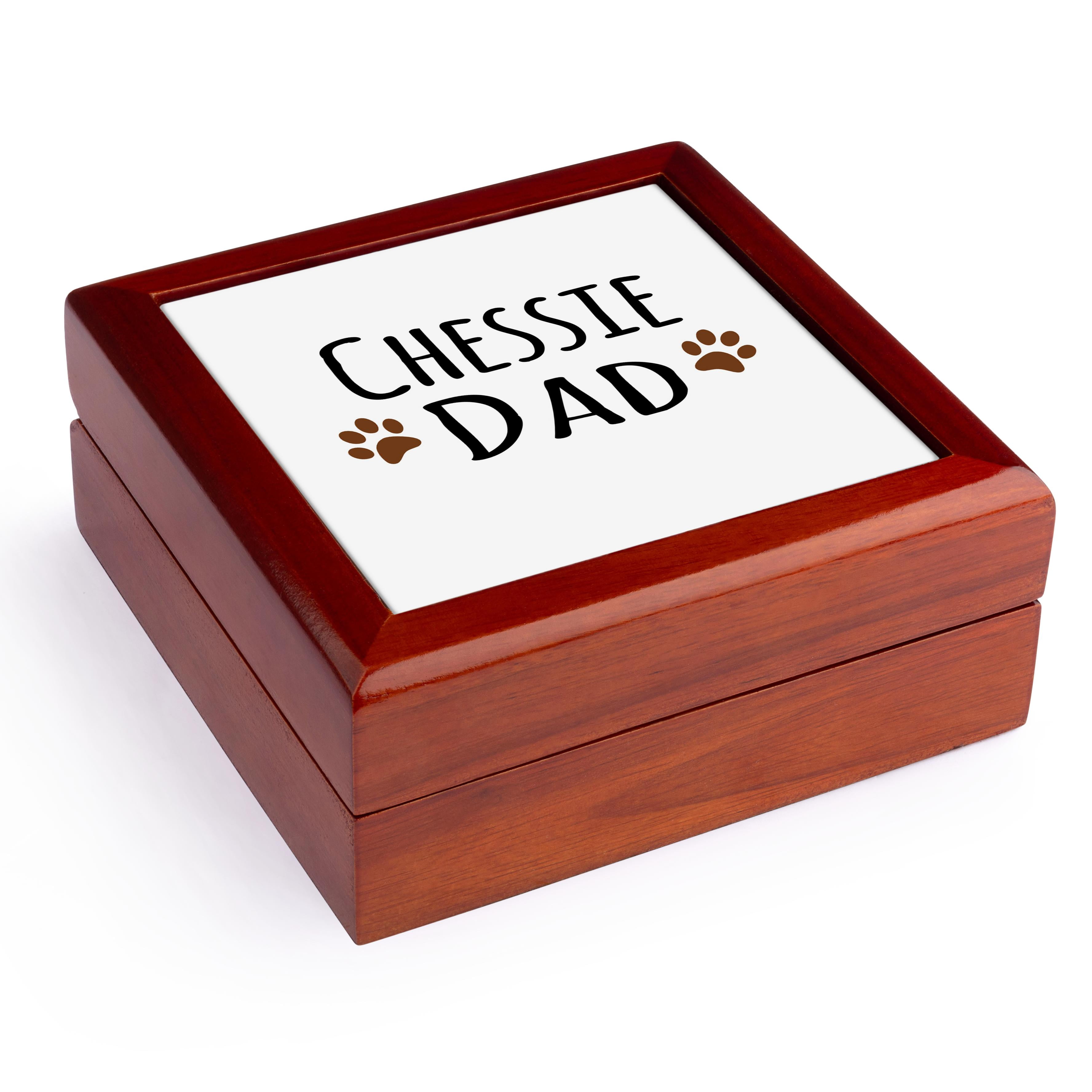 3dRose, Chessie Dog Dad - Chesapeake Bay Retriever love - Doggie by breed - brown paw prints - doggy lover, Jewelry Box 5.5x5.5 inch with 4 inch tile