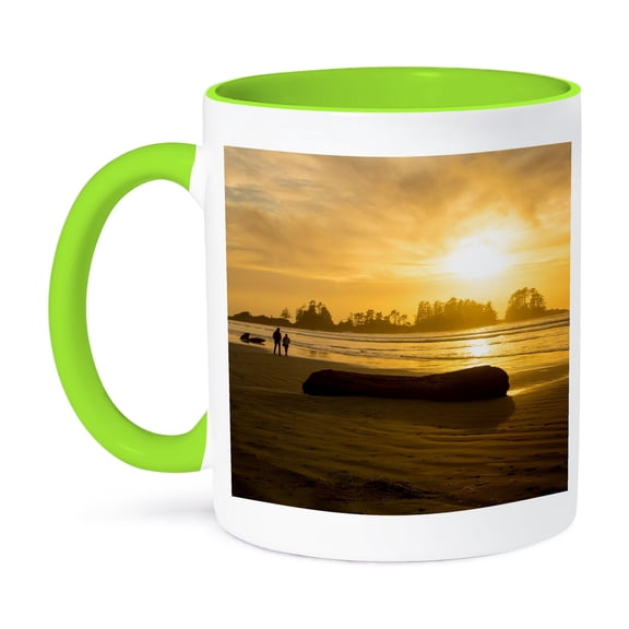 3dRose, Chesterman Beach at sunset, Tofino, Vancouver Island, B.C., Canada, 11oz Two-Tone Green Mug