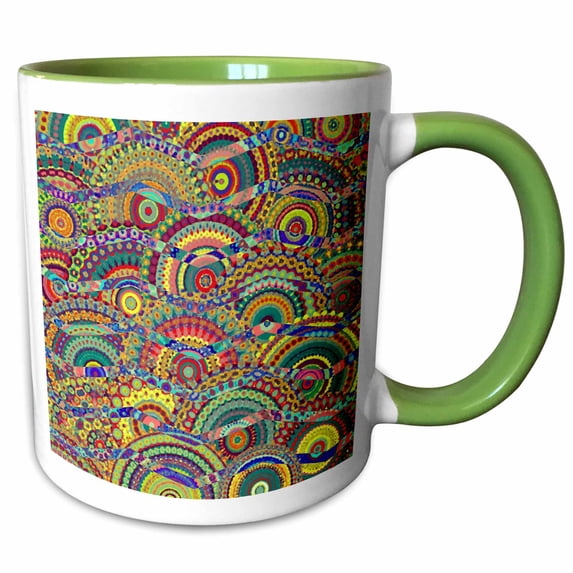 3drose, Chevron in a Field of Circles Digital Abstract by Angelandspot, 11oz Two-tone Green Mug