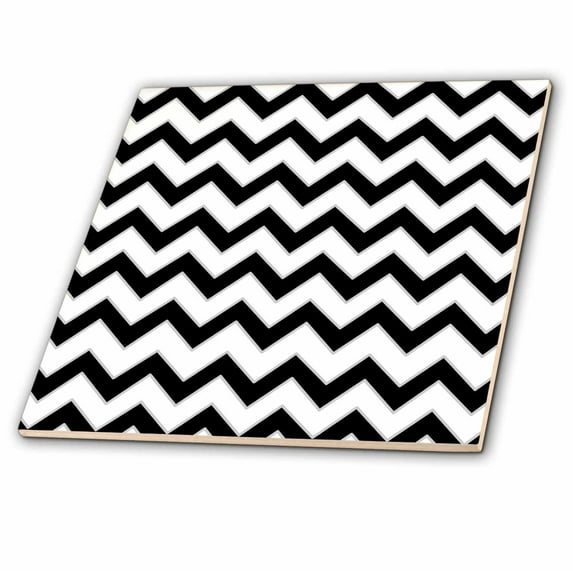 3dRose, Chevron Pattern Black and White Zigzag, 4 Inch Ceramic Tile