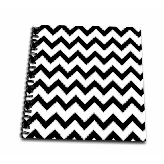 3dRose, Chevron Pattern Black and White Zigzag, Drawing Book 8 x 8 inch