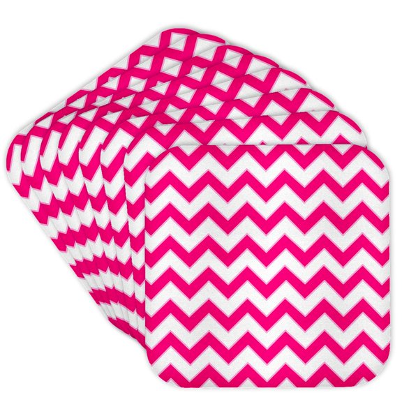 3dRose, Chevron Pattern Hot Pink and White Zigzag, set of 8 Coasters - Soft