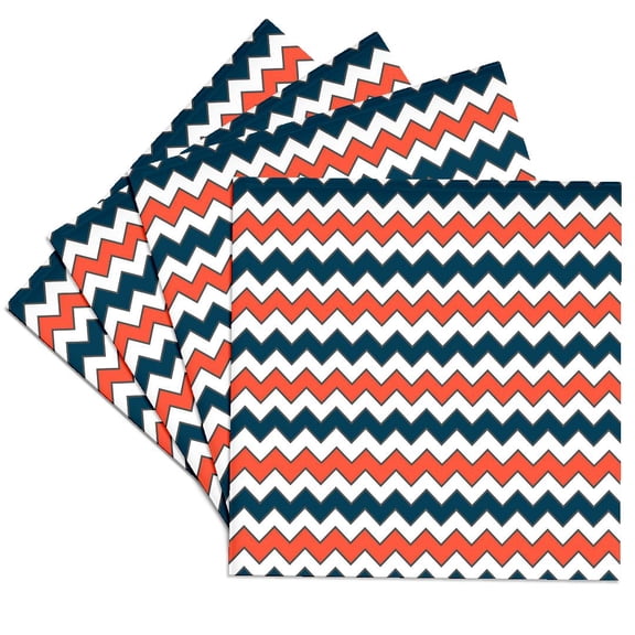 3dRose, Chevron Zigzag Pattern Orange Blue Navy, Set of 4 Ceramic Tile Coasters