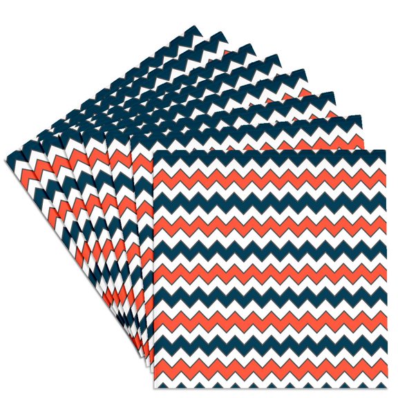 3dRose, Chevron Zigzag Pattern Orange Blue Navy, Set of 8 Ceramic Tile Coasters