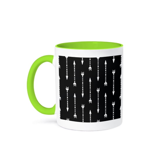 3dRose, Chic Black and White Tribal Arrow Pattern, 11oz Two-Tone Green Mug