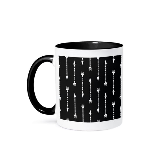 3dRose, Chic Black and White Tribal Arrow Pattern, 15oz Two-Tone Black Mug