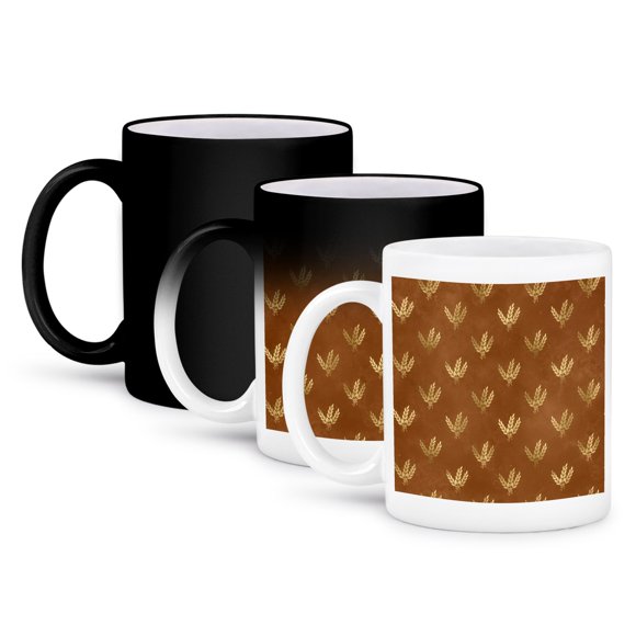 3dRose, Chic Brown and Image Of Gold Wheat Pattern, 11oz Magic Transforming Mug