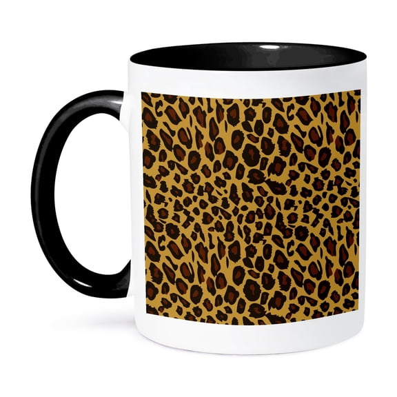3dRose, Chic Earthy Gold Leopard Print, 11oz Two-Tone Black Mug