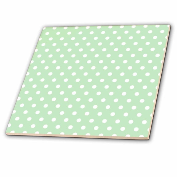 3dRose Chic Girly Mint White Polka Dots - Ceramic Tile, 4-inch