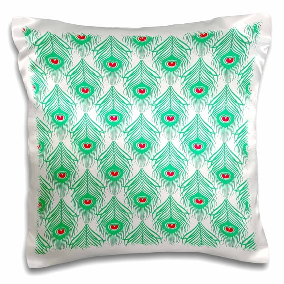 3dRose, Chic Mint Green and Pink Feathers Pattern, 16x16 inch Pillow Case